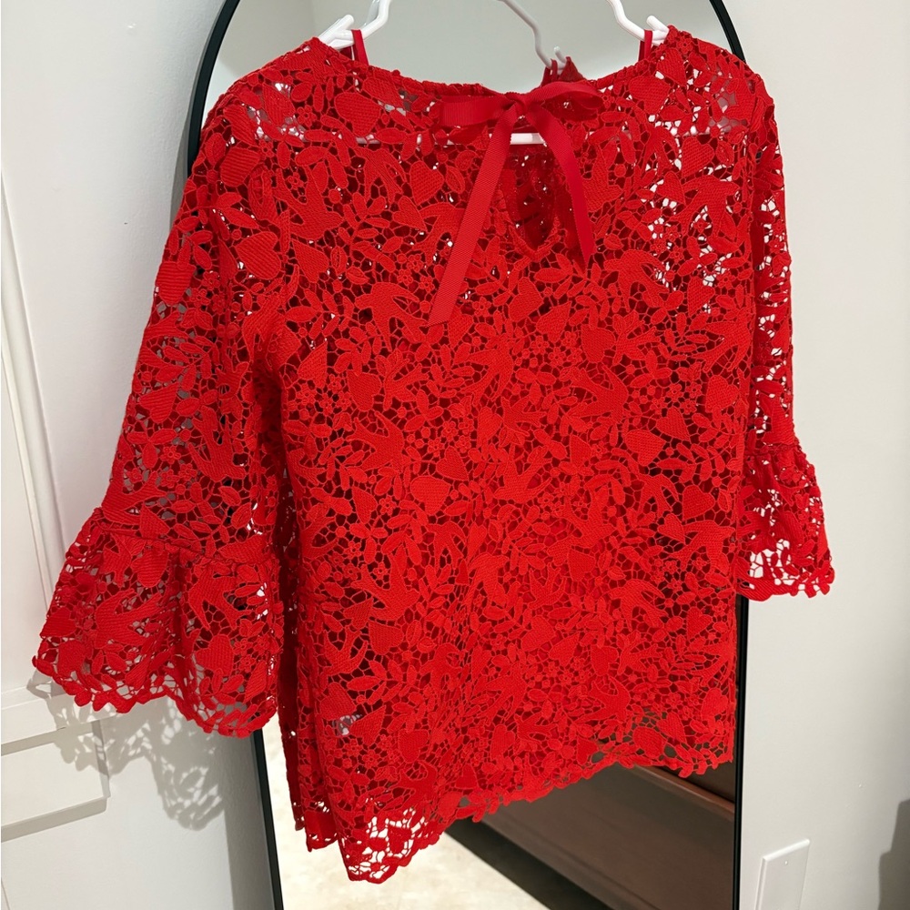 Boden Red Lace Blouse with Cami & Bow - Picture 4 of 4